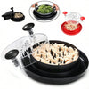 A heavy duty meat shredder tool is shown with various attachments and a large bowl of shredded meat.