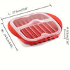 Red silicone microwave bacon maker with a slotted tray for quick low-fat cooking
