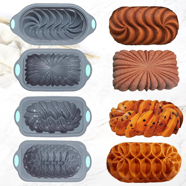 Set Silikon-Backblech in verschiedenen Formen und Farben, einschließlich dunkelgrau und braun, für vielseitiges Kochen.