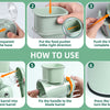 Instructions showing how to install and use a 5-in-1 rotary grater and slicer device.