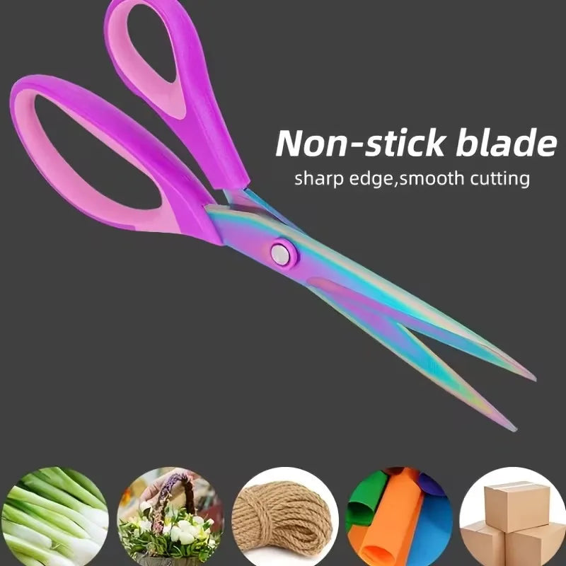 Purple and blue non-stick blade craft scissors with a sharp edge for smooth cutting