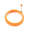 An orange silicone ring with a metal hook, used for an egg pancake.