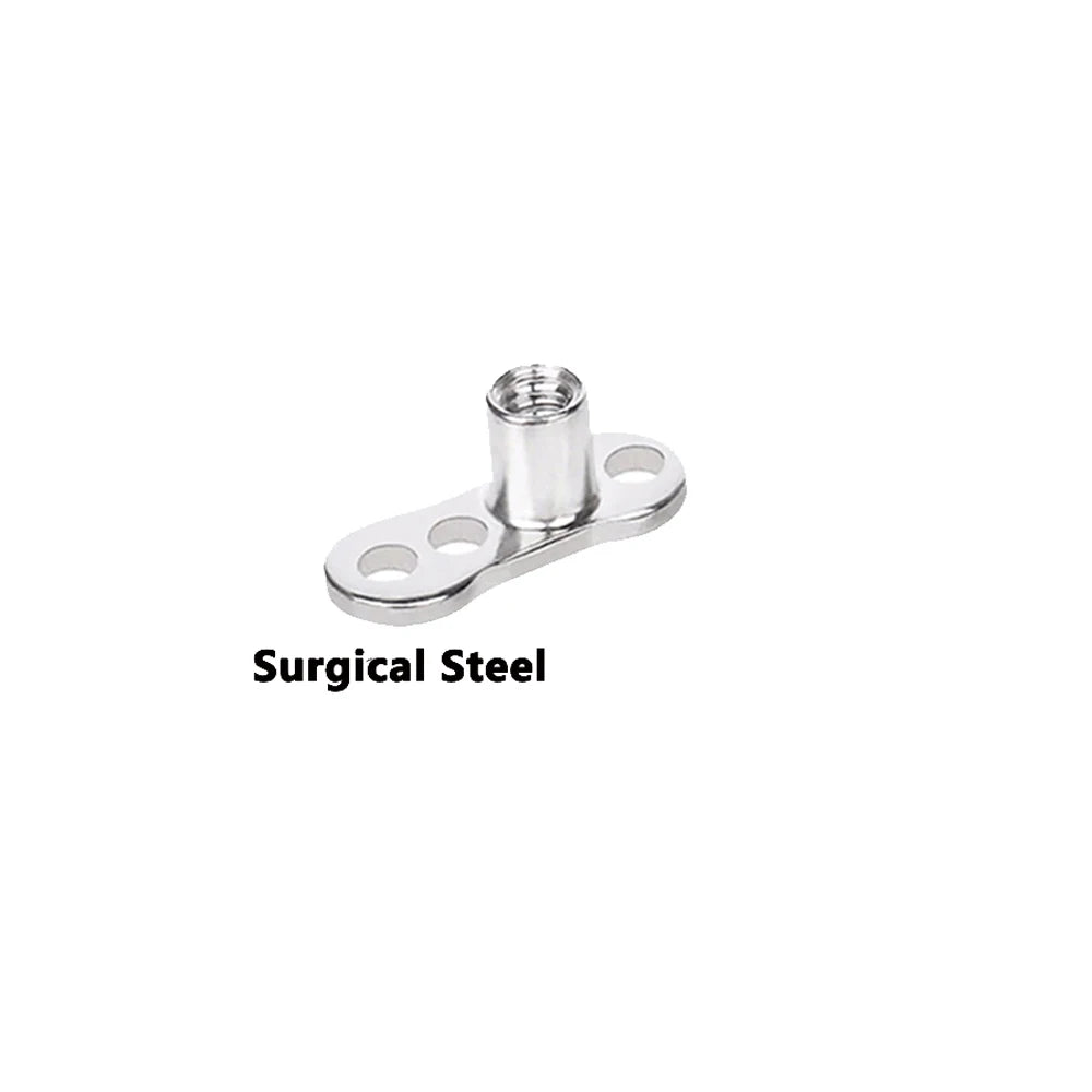 A silver surgical steel dermal anchor body jewelry piece with a threaded post and two flat anchors.
