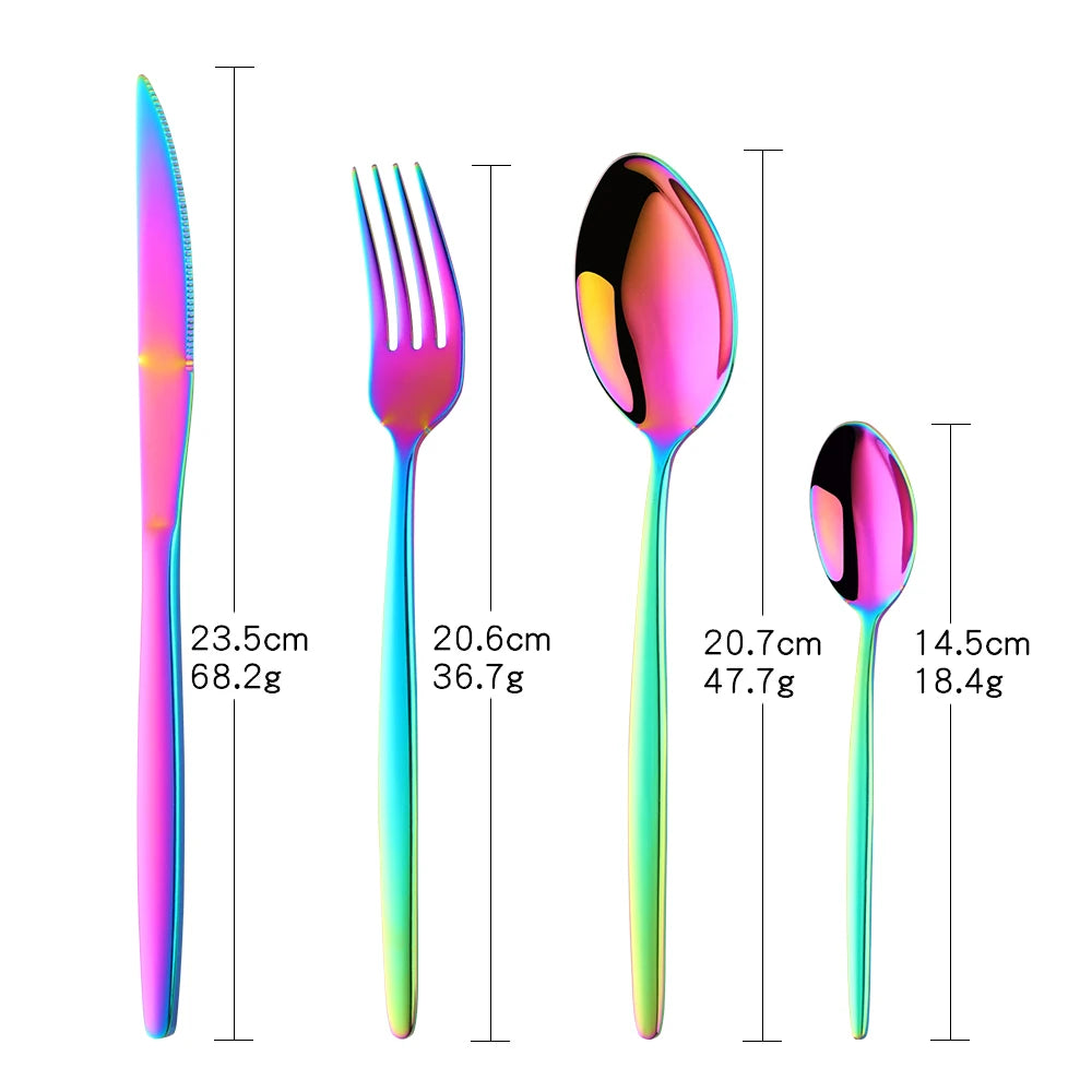 A set of elegant stainless steel flatware including a fork, spoon, and knife displayed vertically.