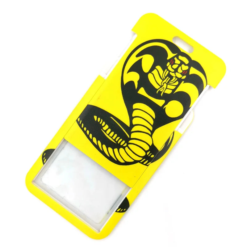 Yellow anime snake lanyard with a clear plastic card holder and ID slot