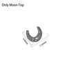 A silver surgical steel dermal anchor body jewelry piece shaped like a crescent moon.