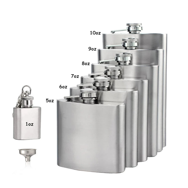 Set Edelstahlflaschen mit eingestellten Größen von 1oz bis 10oz.