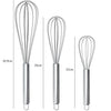 Stainless steel balloon whisk with varying sizes shown vertically