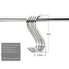 A close-up view of a stainless steel S-hook hanging utensil rack with dimensions shown.