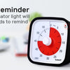 A black visual countdown timer with a red indicator showing low power, set against a blurred background.