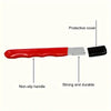 A red knife sharpener with a silver blade and black protective cover, showing the non-slip handle and durable construction.