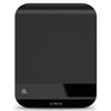 A black digital kitchen scale with a sleek, rectangular design and a power button visible on the front.