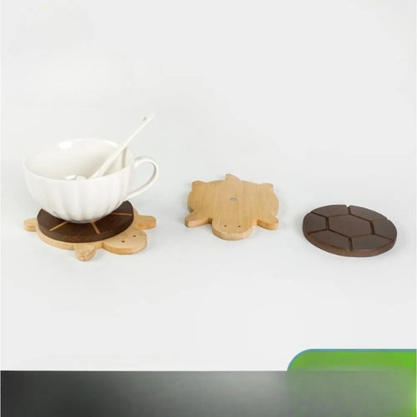 Set aus massivem Holz für Schildkröten-Isolationsmatten und Untersetzer, inklusive Schale und Löffel.