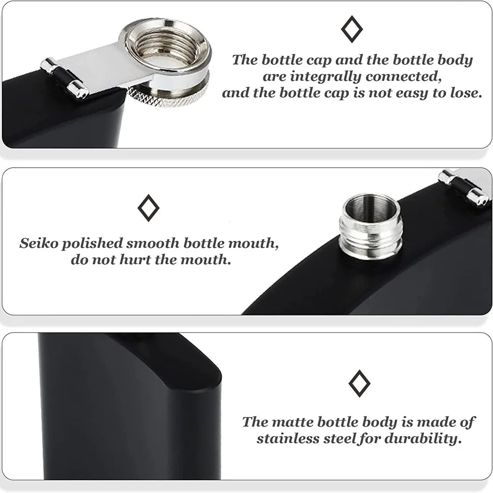 Close-up views of a matte stainless steel water bottle showing the integrated bottle cap, smooth mouth, and durable body.
