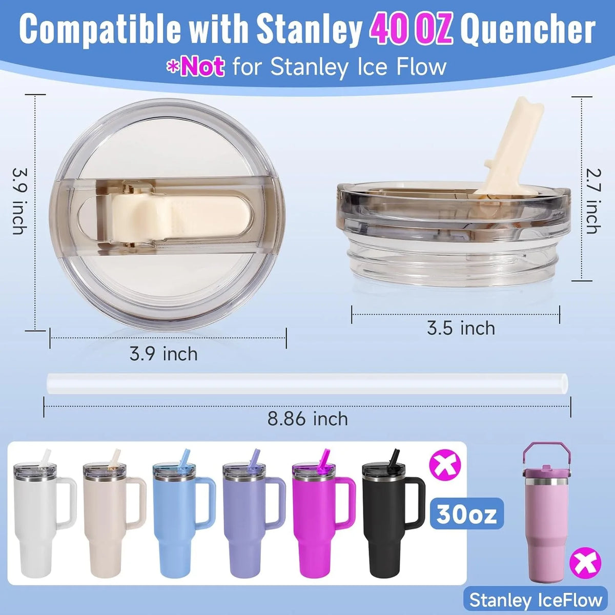Leak-proof replacement lid for Stanley 40 oz quencher and ice flow tumblers in various colors