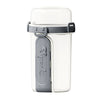 Clear reusable container with a gray clamp closure for overnight oats and snacks
