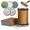 A set of double-sided diamond knife sharpening rollers and a wooden box.