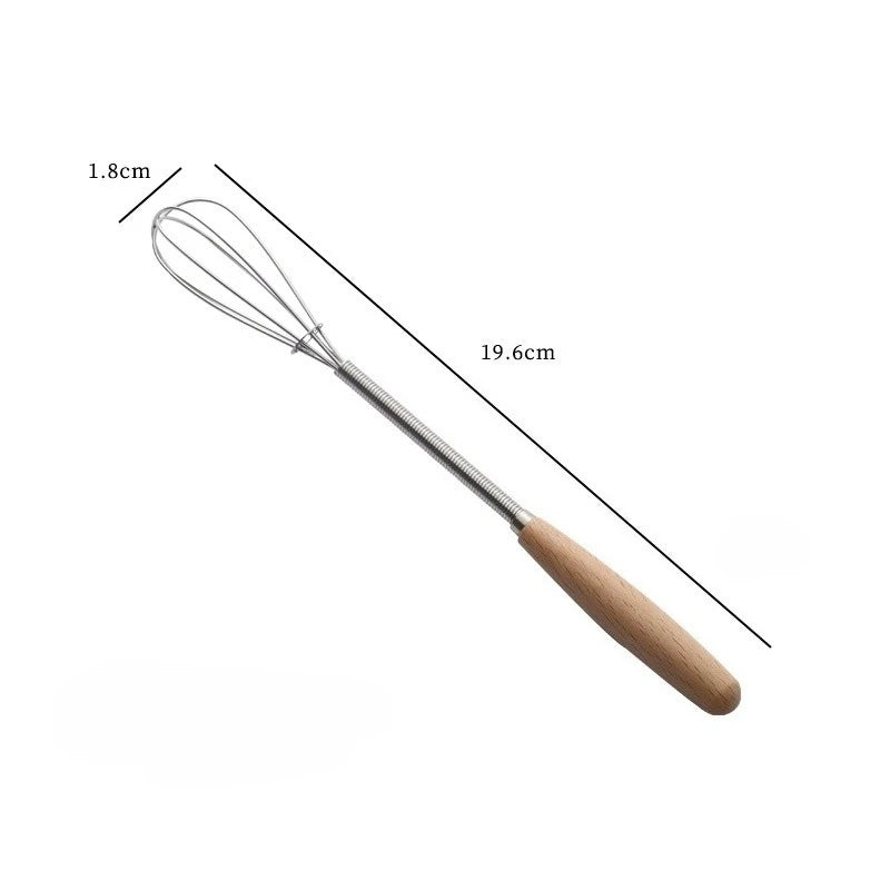 Set mini batidor de huevo de acero inoxidable con una cabeza de 1.8 cm y un largo total de 19.6 cm.