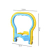 A yellow and blue adjustable rack designed to hold water bottles or buckets.