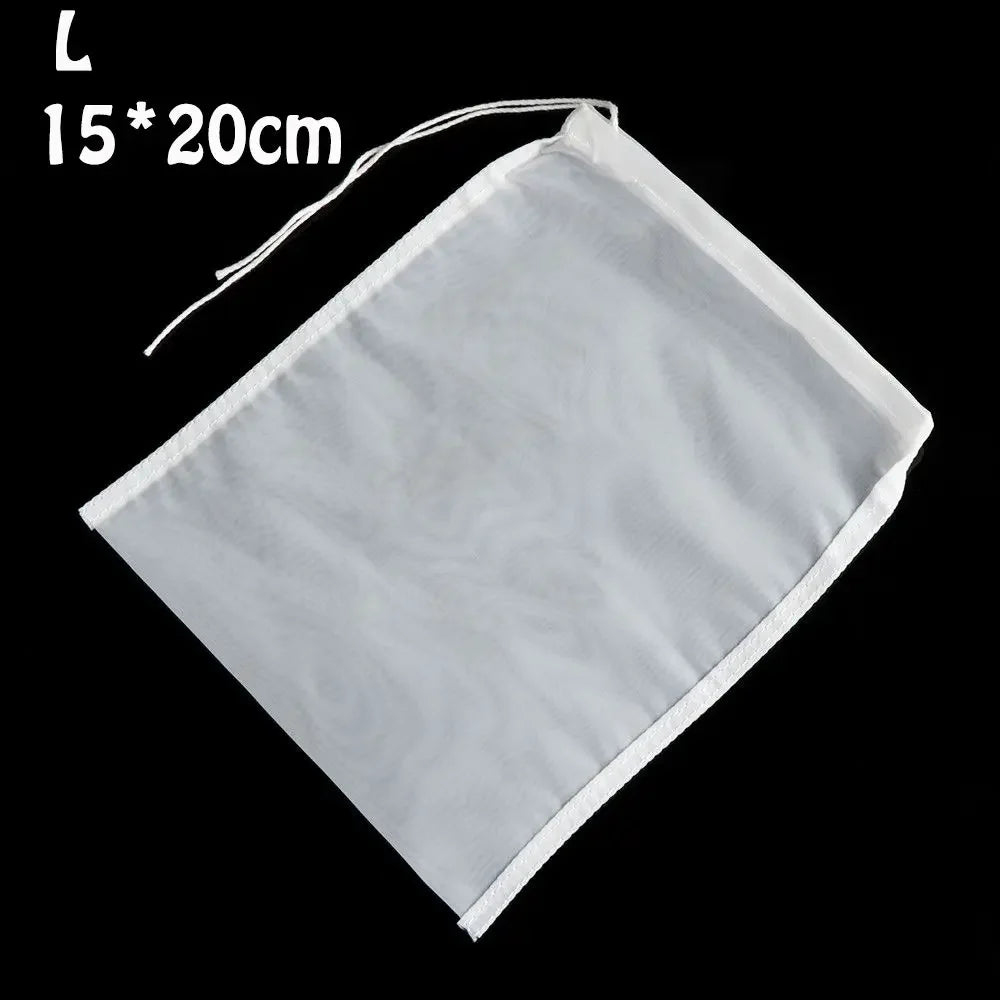 White reusable fine mesh food strainer colander with a string for hanging