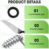 Product details showing three features of a portable spiral vegetable slicer: a comfortable grip, smooth edges, and threaded 