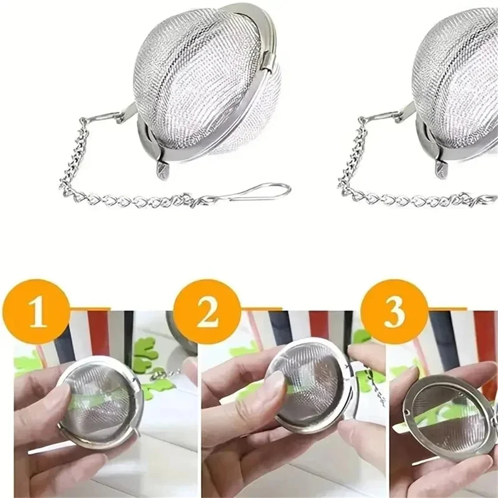 Stainless steel tea infuser ball with a chain for brewing