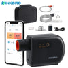 A black Inkbird Wi-Fi and Bluetooth grill temperature controller with accessories shown next to a smartphone.