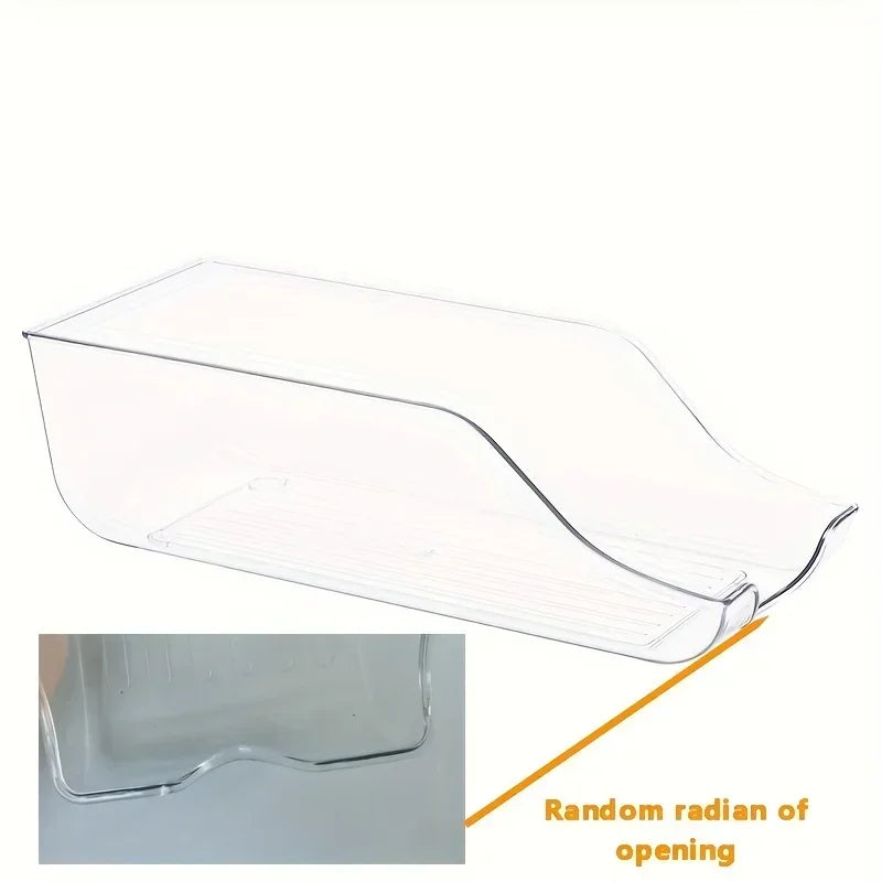 Clear plastic multi-functional kitchen storage dispenser shown from the side with an opening angle indicator.