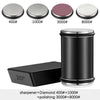 A set of diamond sharpening rollers with various grit levels including 400, 1000, 3000, and 8000, shown next to a black sharp