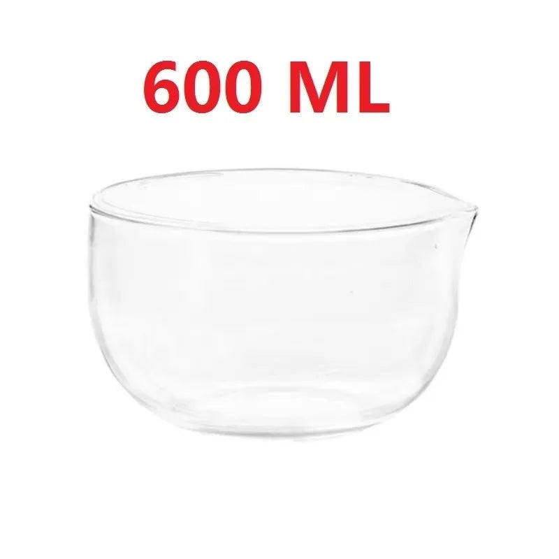 A clear glass serving bowl with the text 600 ML printed on it.