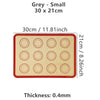 Grey small silicone baking mat liner measuring 30 x 21 cm with a thickness of 0.4mm