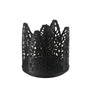 Black mesh storage rack designed to hold four cups, featuring a 360° rotating dispenser.