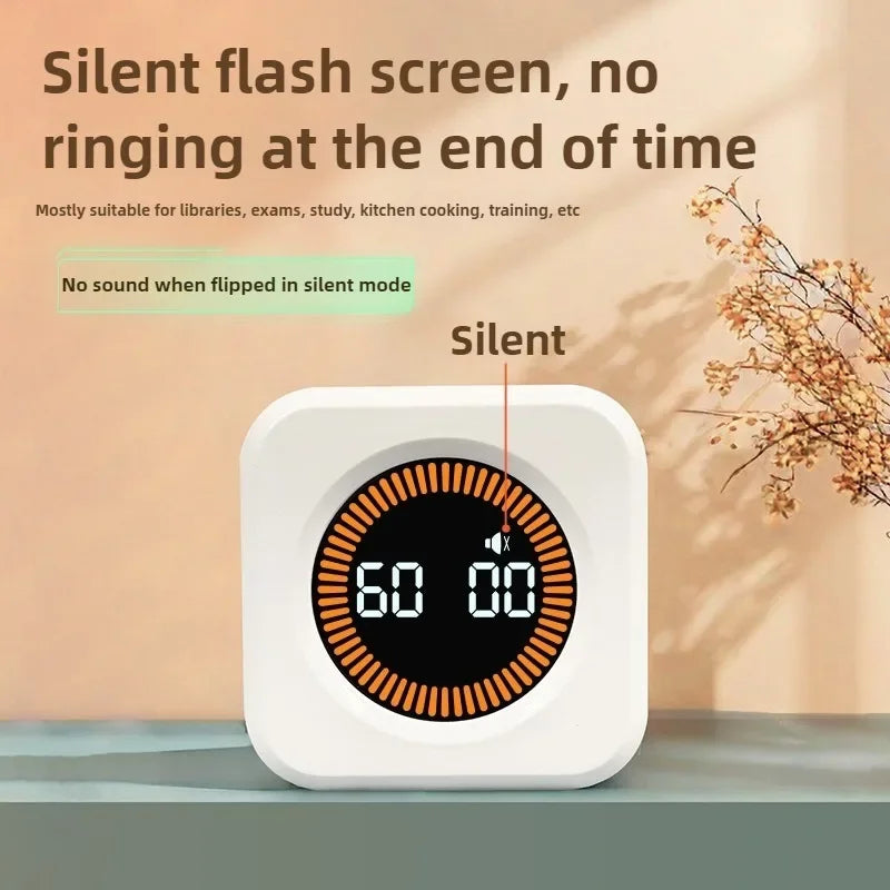 A white productivity cube timer displaying 60:00 on a digital screen, set against a soft background.