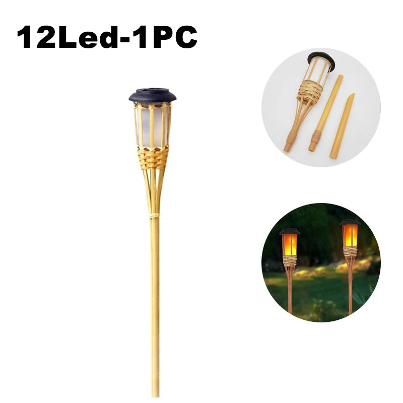 A single solar flame effect garden path light with a golden-colored metal finish.