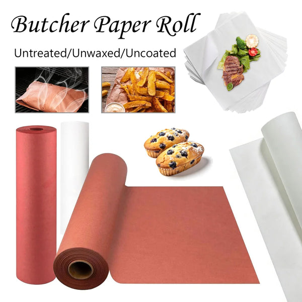 Rollen unverklebter Metzgerpapier zum Einwickeln von Lebensmitteln wie Fleisch und Backwaren