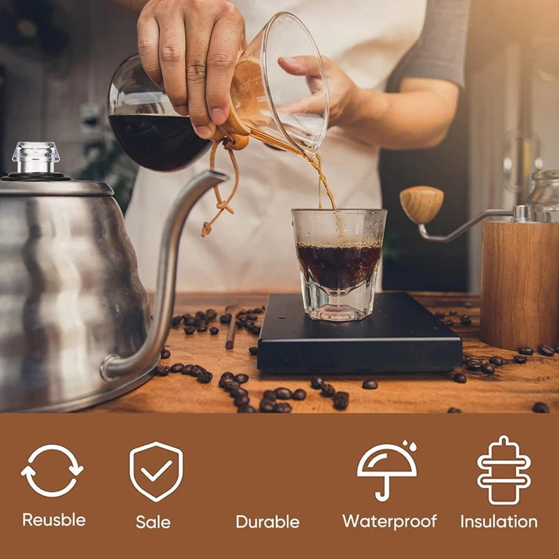 A hand pours coffee grounds into a glass from a metal percolator, demonstrating replacement parts for a coffee pot.