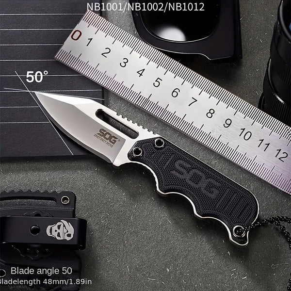 SOG Instinct faltbares Messer mit 50-Grad-Klingenwinkel neben einem Lineal