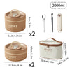 Two beige thermal lunch boxes, one round and one rectangular, with lids and silicone straps.