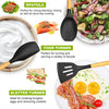 A set of silicone cooking utensils including a spatula, food turner, and slotted turner for various cooking tasks.
