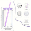 Clear plastic tumbler with a purple straw and various DIY accessories like lids, straws, and stoppers