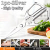 Silver 1pc high quality stainless steel kitchen scissor tool with a handle and blade shown next to fresh herbs and fruit