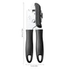 A black stainless steel manual can opener with a handle and cutting wheel.
