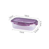 A purple airtight refrigerator storage box shown with various dimensions.