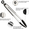 Stainless steel kitchen tongs with silicone tips featuring a smart padlock and non-slip handle for easy use.