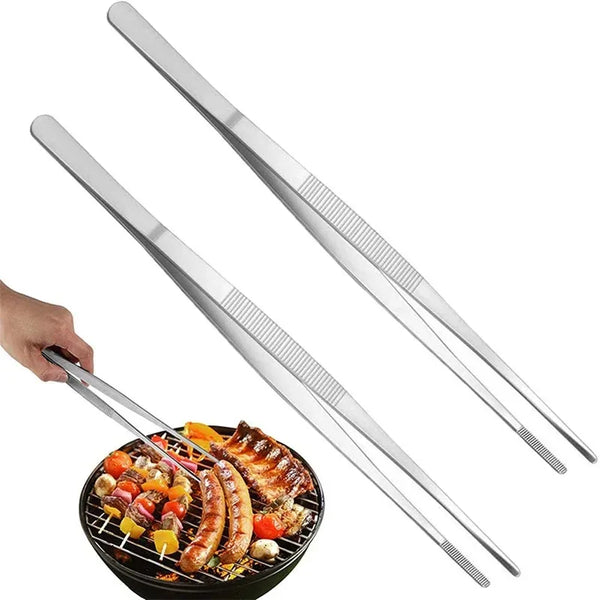 Edelstahl-BBQ- und Küchenzange-Set mit langen, schlanken Metallarmen