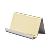 Soporte de tarjeta elegante de acero inoxidable con ranura para tarjetas tono dorado.