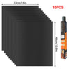 Ten black reusable silicone baking mats, 33cm by 40cm, for oven liners.