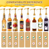 Compatibility reference showing a precision syrup pump dispenser fits on various 750ml and 375ml pump bottles.