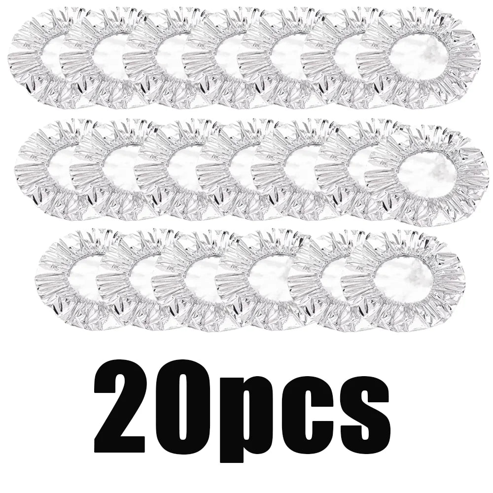 A set of twenty reusable aluminum foil bowl covers for heat insulation.