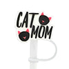 Die-cut black and pink cat and mom lettering on a white silicone straw cover